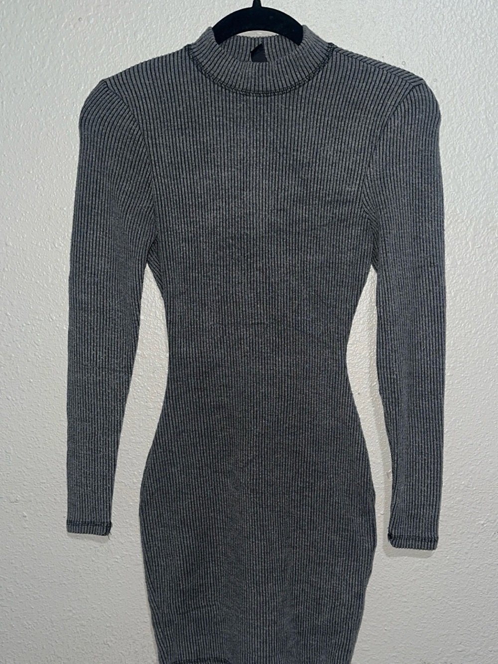 Windsor Charcoal Gray Ribbed Mock Neck Mini Dress
